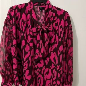 Who What Where Pink Long Sleeve Tie Front Blouse